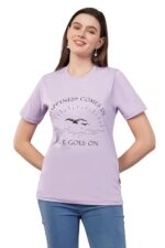 Women's Printed Cotton T-Shirt | Round Neck Half Sleeves | Regular Fit Summer T Shirt | Lavender Color