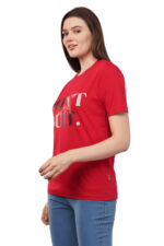 Women T-Shirt Pattern Printed(Don't Quit) Round Neck Half Sleeves Solid Red Color - Image 2