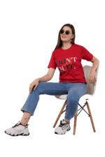 Women T-Shirt Pattern Printed(Don't Quit) Round Neck Half Sleeves Solid Red Color - Image 6