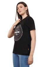 Women T-Shirt Pattern Printed(Limited) Round Neck Half Sleeves Solid Black Color - Image 3