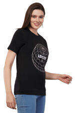 Women T-Shirt Pattern Printed(Limited) Round Neck Half Sleeves Solid Black Color - Image 4