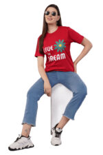 Women Cotton T-Shirt | Printed (Live The Dream) | Round Neck Half Sleeves | Regular Fit Summer T Shirt - Image 6