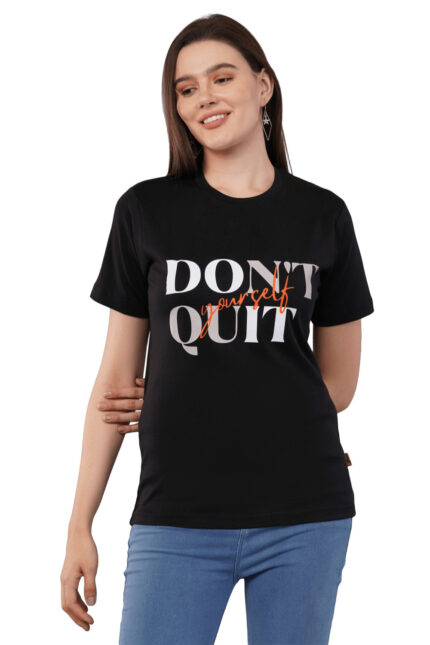 Printed Black Color Round Neck Half Sleeves T-Shirt Women
