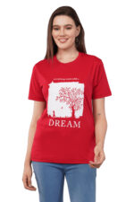 Women T-Shirt Pattern Printed(Believe) Round Neck Half Sleeves Solid Red Color