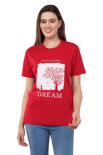 Women T-Shirt Pattern Printed(Believe) Round Neck Half Sleeves Solid Red Color - Image 3