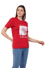 Women T-Shirt Pattern Printed(Believe) Round Neck Half Sleeves Solid Red Color - Image 5