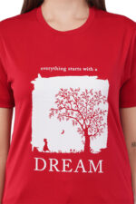 Women T-Shirt Pattern Printed(Believe) Round Neck Half Sleeves Solid Red Color - Image 6