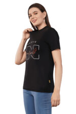 Women T-Shirt Pattern Printed(Believe) Round Neck Half Sleeves Solid Black Color - Image 6
