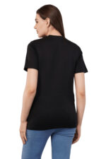 Women T-Shirt Pattern Printed(Believe) Round Neck Half Sleeves Solid Black Color - Image 4