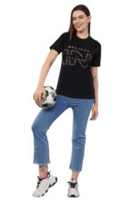 Women T-Shirt Pattern Printed(Believe) Round Neck Half Sleeves Solid Black Color - Image 5