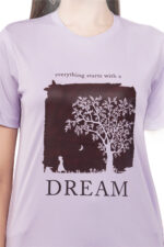 Women T-Shirt Pattern Printed(Believe) Round Neck Half Sleeves Solid Lavender Color - Image 5