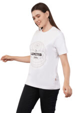 Women T-Shirt Pattern Printed(Believe) Round Neck Half Sleeves Solid White Color - Image 6