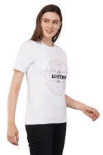 Women T-Shirt Pattern Printed(Believe) Round Neck Half Sleeves Solid White Color - Image 2