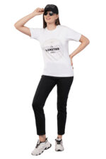 Women T-Shirt Pattern Printed(Believe) Round Neck Half Sleeves Solid White Color - Image 5