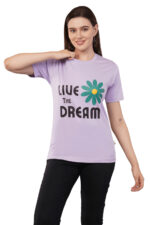 Women T-Shirt Pattern Printed(Limited) Round Neck Half Sleeves Solid Lavender Color