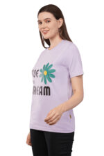 Women T-Shirt Pattern Printed(Limited) Round Neck Half Sleeves Solid Lavender Color - Image 3