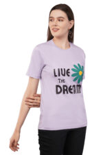 Women T-Shirt Pattern Printed(Limited) Round Neck Half Sleeves Solid Lavender Color - Image 4