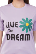 Women T-Shirt Pattern Printed(Limited) Round Neck Half Sleeves Solid Lavender Color - Image 5