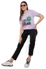 Women T-Shirt Pattern Printed(Limited) Round Neck Half Sleeves Solid Lavender Color - Image 7