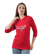 omen's Printed Cotton 3/4 Sleeves Round Neck Regular T-Shirts for Women