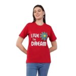 Women's Cotton Graphic Printed | Regular Fit Round Neck Tee | Short Sleeve T Shirt for Women (Red)