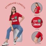 Women's Cotton Graphic Printed | Regular Fit Round Neck Tee | Short Sleeve T Shirt for Women (Red) - Image 2