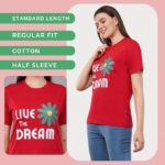 Women's Cotton Graphic Printed | Regular Fit Round Neck Tee | Short Sleeve T Shirt for Women (Red) - Image 5