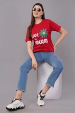 Women's Cotton Graphic Printed | Regular Fit Round Neck Tee | Short Sleeve T Shirt for Women (Red) - Image 6