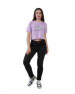 Women's Cotton Printed Crop Tops Round Neck Regular Fit Half Sleeves Lavender