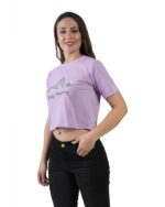 Women's Cotton Printed Crop Tops Round Neck Regular Fit Half Sleeves Lavender - Image 2