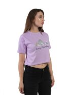 Women's Cotton Printed Crop Tops Round Neck Regular Fit Half Sleeves Lavender - Image 4