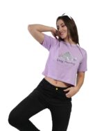 Women's Cotton Printed Crop Tops Round Neck Regular Fit Half Sleeves Lavender - Image 5