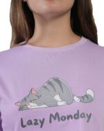 Women's Cotton Printed Crop Tops Round Neck Regular Fit Half Sleeves Lavender - Image 6