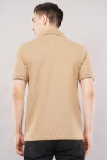 Agatelier Men Khaki/Camel Solid Polo Collar T-Shirt with Contrast Knit Trim - Image 7