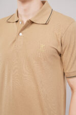 Agatelier Men Khaki/Camel Solid Polo Collar T-Shirt with Contrast Knit Trim - Image 4