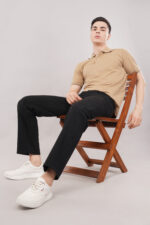 Agatelier Men Khaki/Camel Solid Polo Collar T-Shirt with Contrast Knit Trim - Image 2