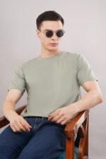 Premium Dusky Olive Cotton Crew Neck Plain T-Shirt for Men - Image 3