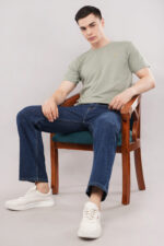 Premium Dusky Olive Cotton Crew Neck Plain T-Shirt for Men